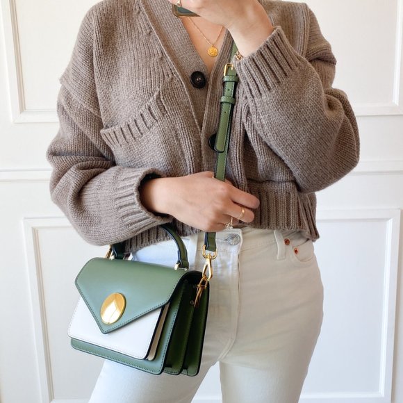 The June Genuine Leather Satchel - Green/White - Picture 8 of 10